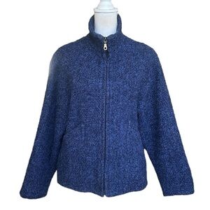 Weave Of The Irish Vintage Blue Wool Zip Up Sweater Jacket w/ pockets Size S